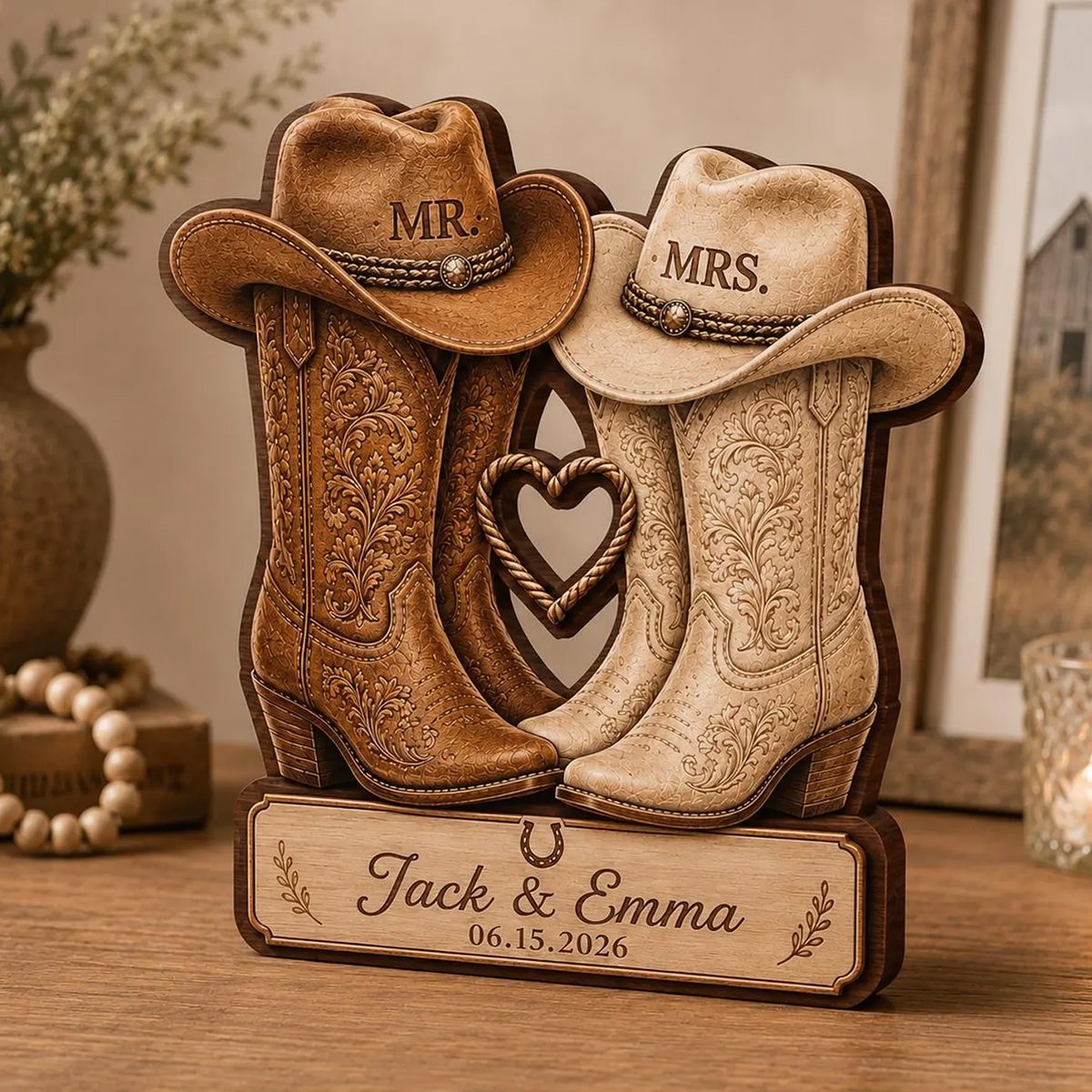 Personalized Western Wedding Gift,Cowboy Boots Couple Keepsake, Bride And Groom Gift