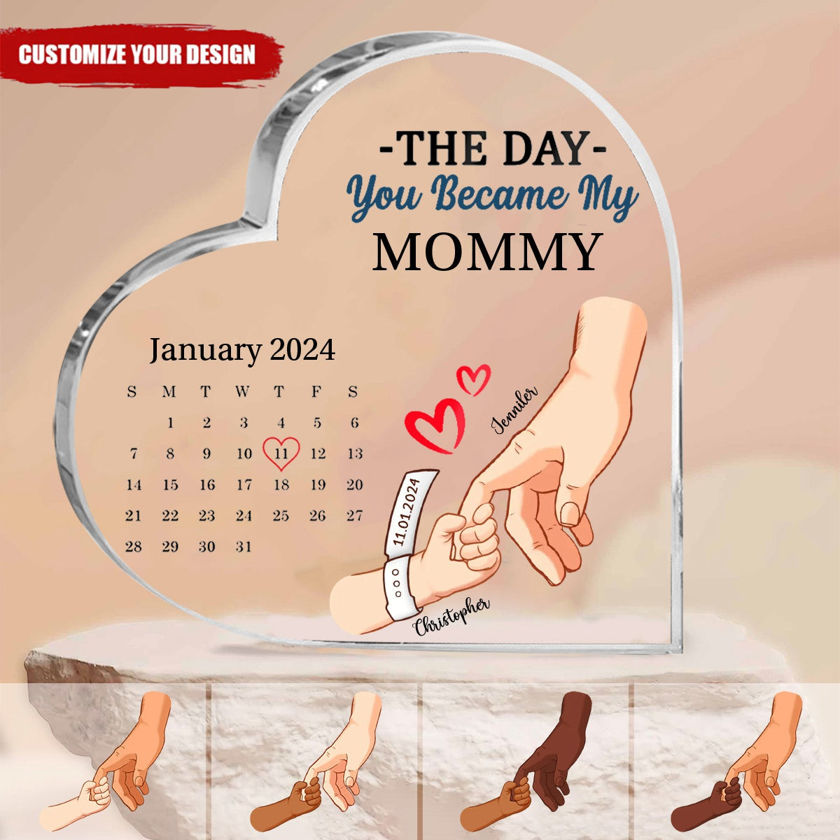 Calendar The Day You Became My Mommy Personalized Heart Shaped Acrylic Plaque