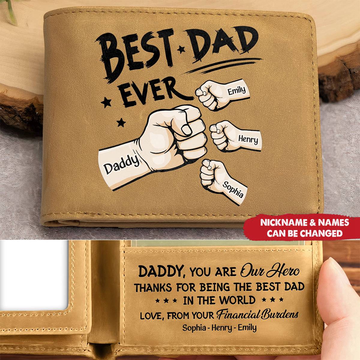 Best Dad Ever - Personalized Leather Wallet