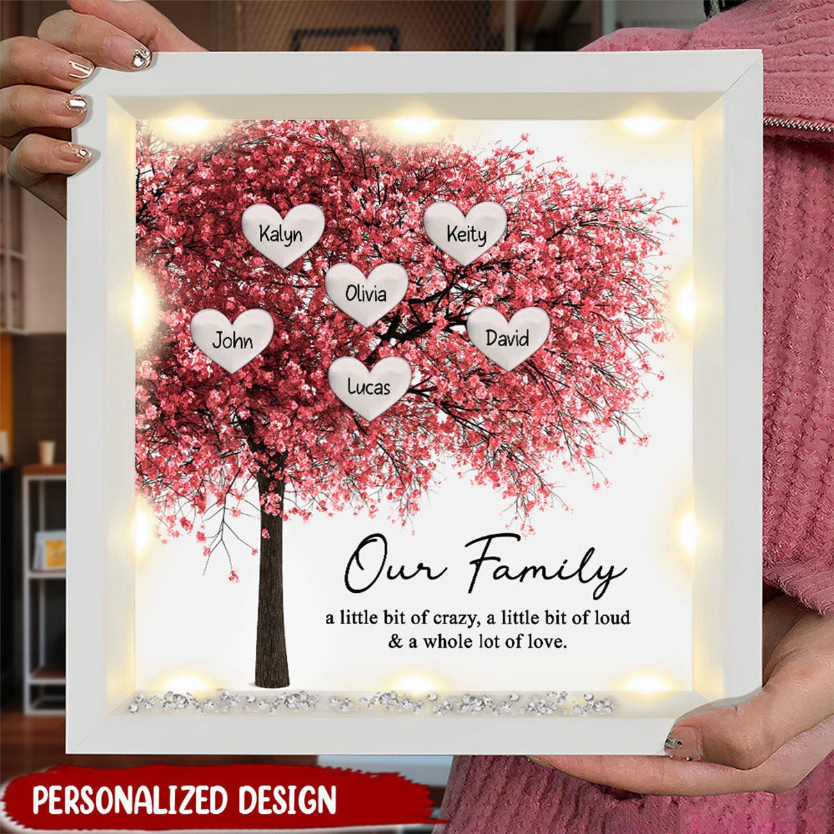 Family Tree Grandma With Custom Name Heart Personalized Light Up Shadow Box