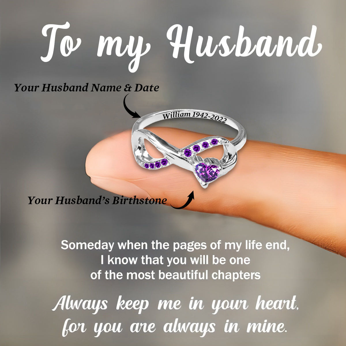 Custom Eternal Love Birthstone Ring For Memorial Husband