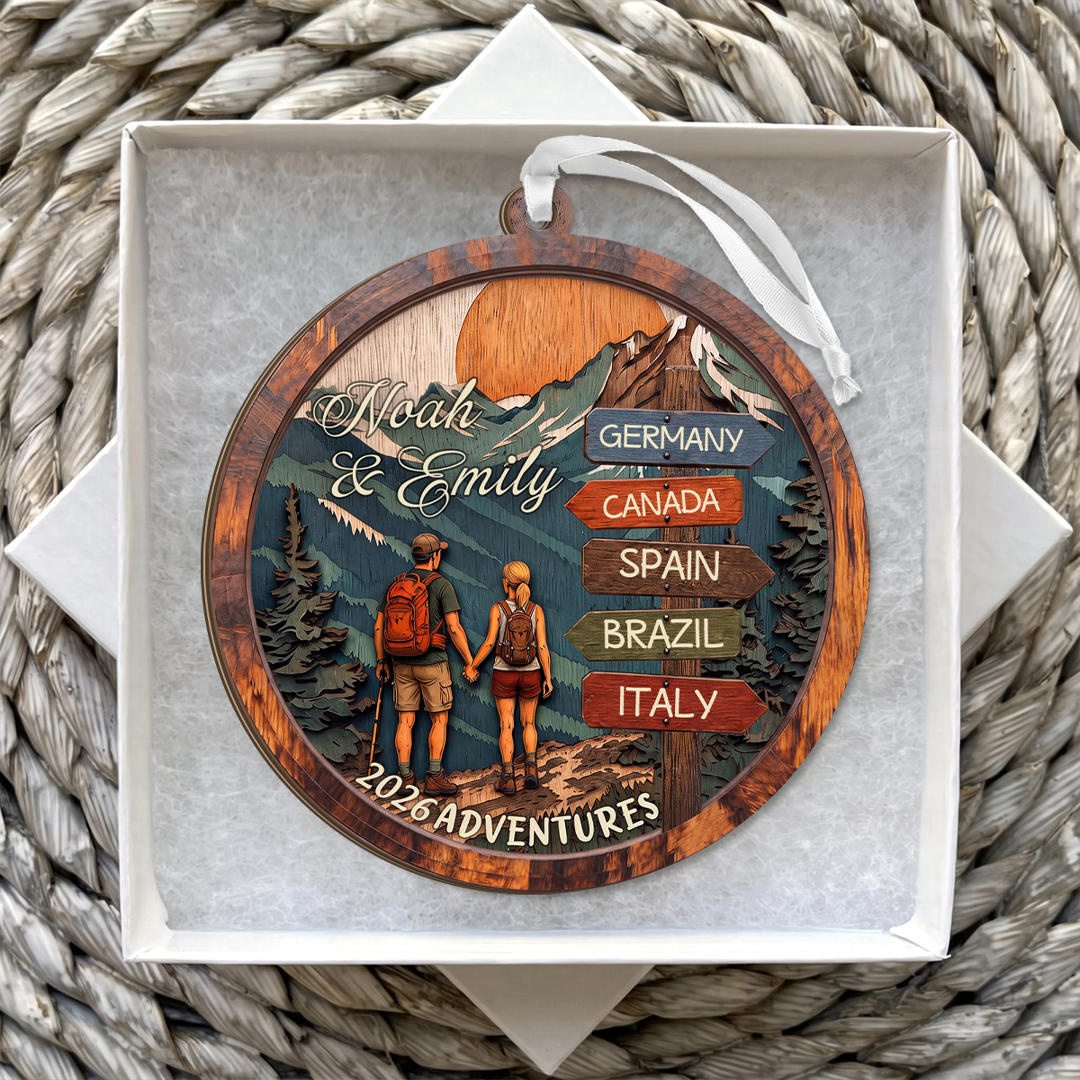 Personalized Couple Travel Adventure Wooden Ornament-Custom Names Gift
