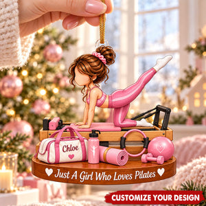 Personalized Pilates Ornament, Custom Name Pilates Girl Christmas Ornament