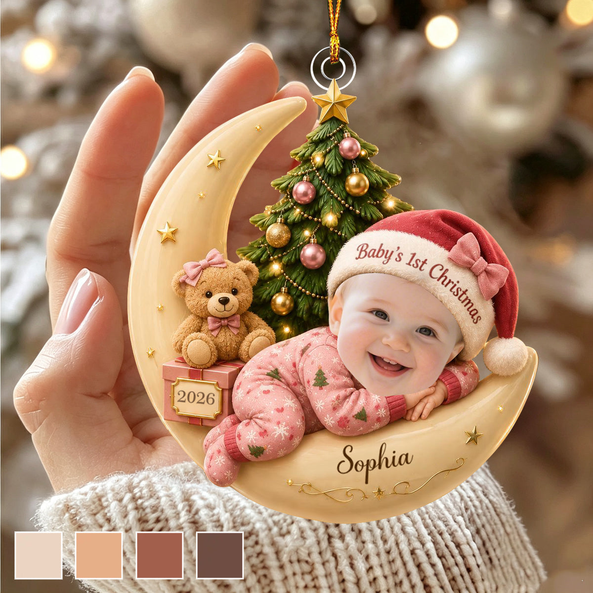 Baby First Christmas Sleep On The Moon - Personalized Newborn Acrylic Ornament