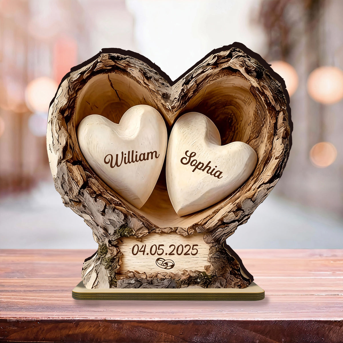 Custom Wooden Tree Hole Heart Decor,Anniversary Gift for Couple