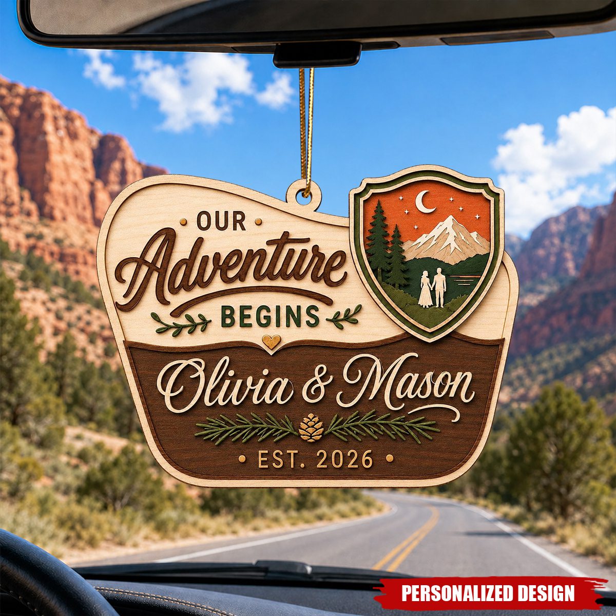Our Adventure Begins Personalized Wood Couple Ornament