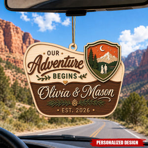 Our Adventure Begins Personalized Wood Couple Ornament