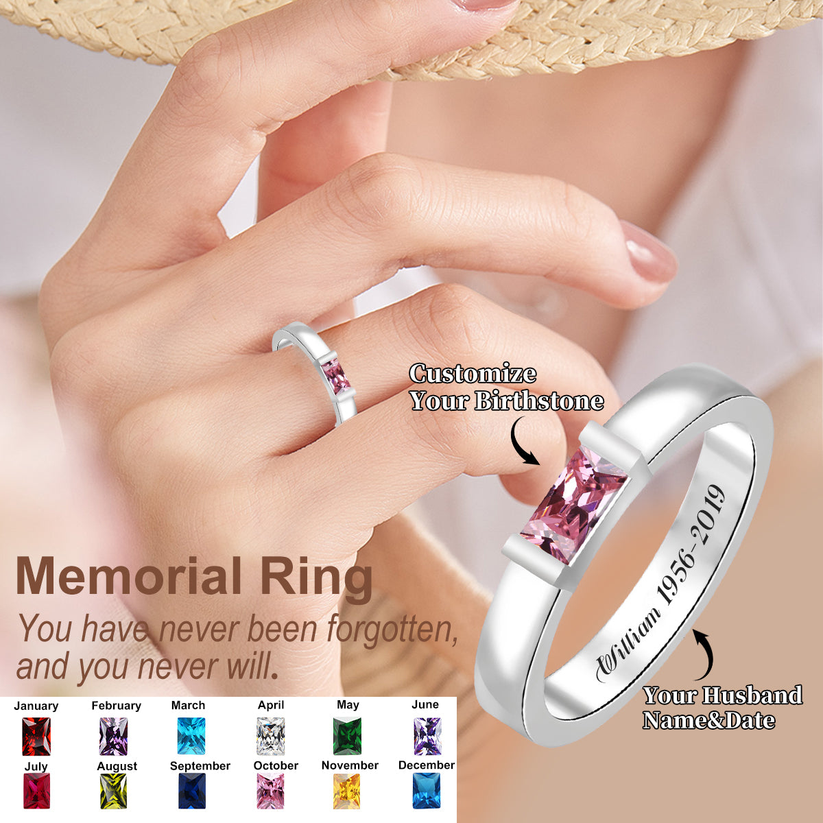 Personalized Birthstones Memorial Ring