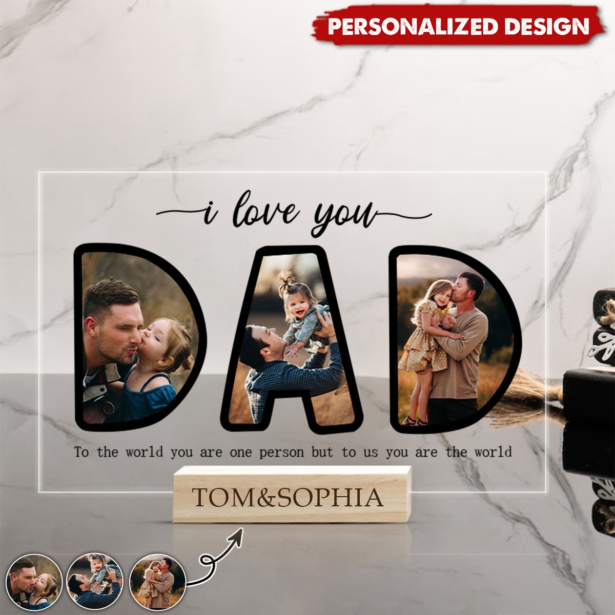 Dad Photo Plaque with Light Wood Base, Father's Day Gift