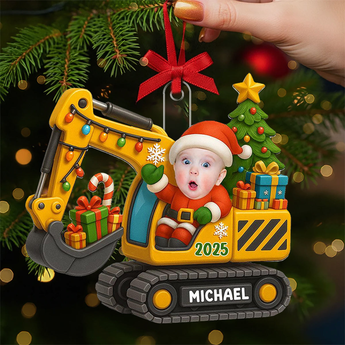 Personalized Photo Baby On Excavator Ornament