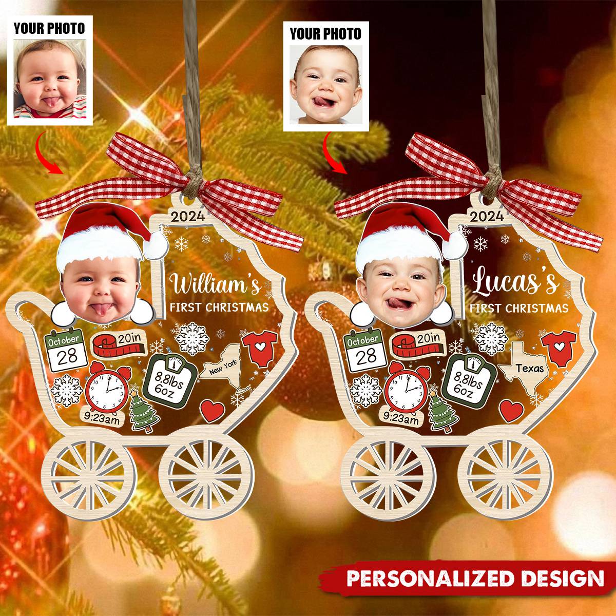 Personalized Baby's First Christmas Ornament 2024-Upload Photo