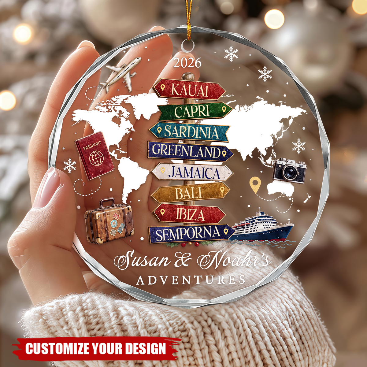 Personalized Travel Adventure Couple Christmas Ornament