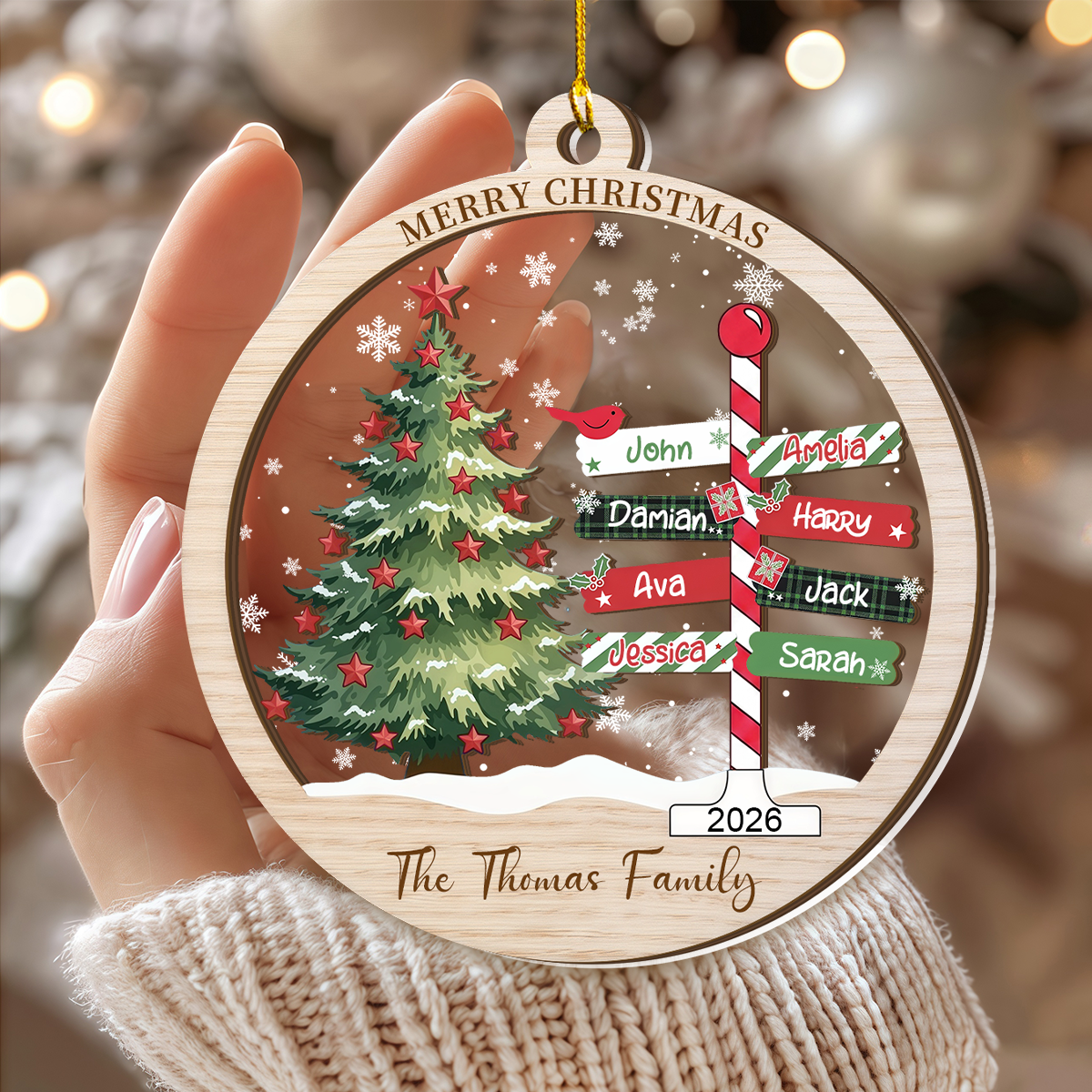 Personalized Christmas Ornament With Names, Xmas Tree Decor