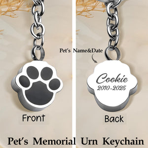 Personalized Pet Ashes Urn Memorial Keychain, Dog Paw Print Keepsake