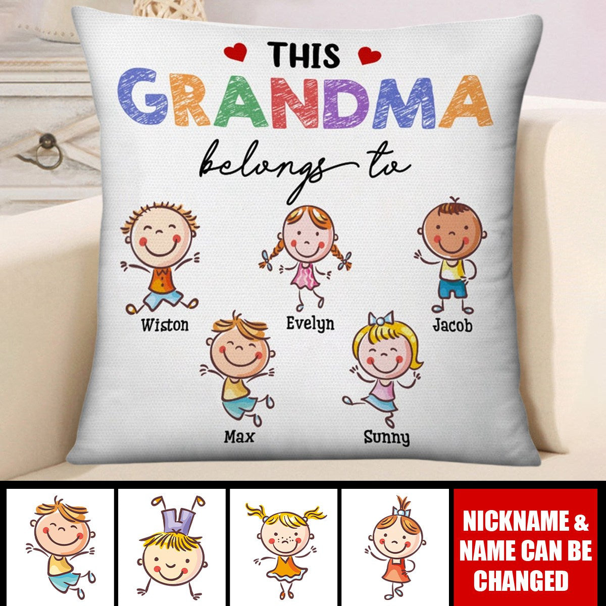 This Grandma Mom Belongs To Cute Kids Personalized Pillowcase