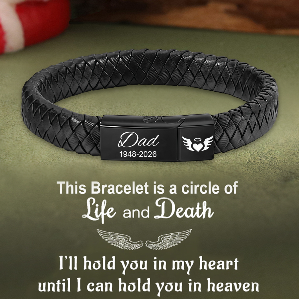 Personalized Braided Leather Cremation Bracelet, Memorial Sympathy Gift