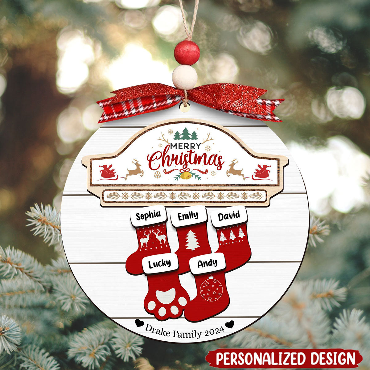 Personalized Customized Wooden Christmas Socking Ornament