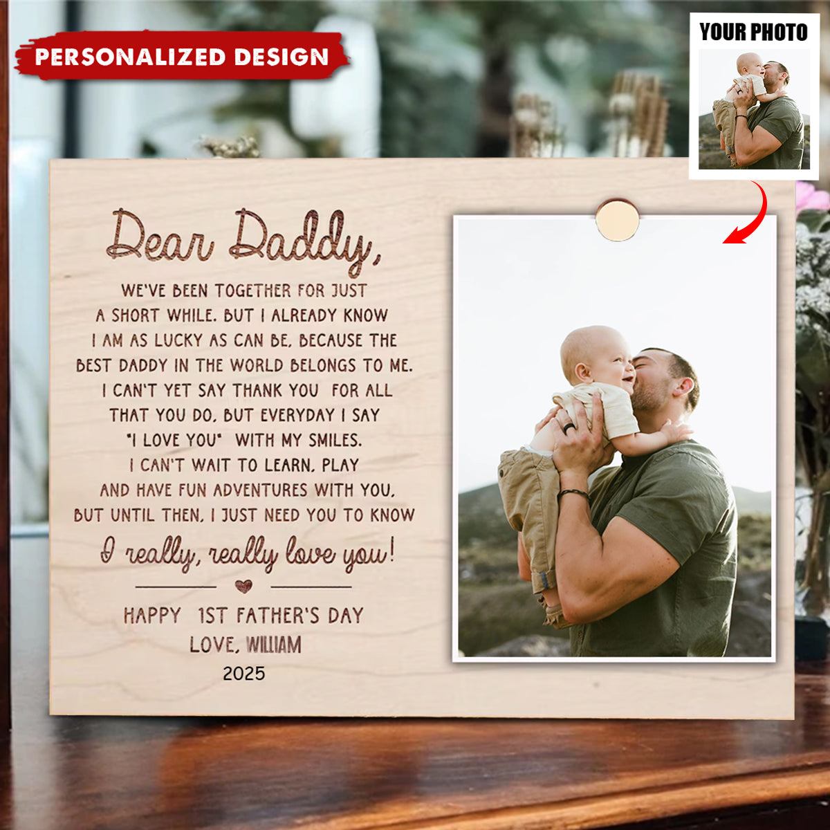 First Father's Day Gift - Personalized Wood Frame Plaque