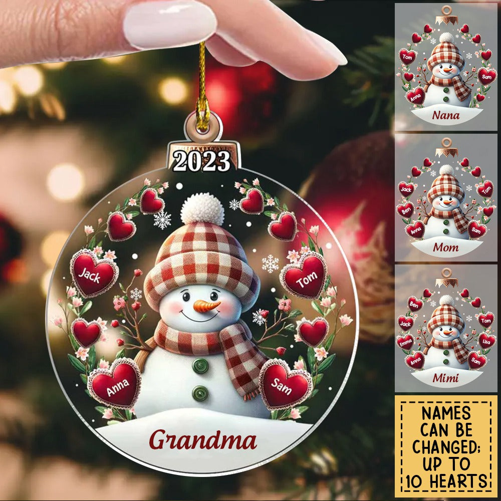 Christmas Happy Flowery Snowman Grandma Mom Sweet Heart Kids Personalized Ornament