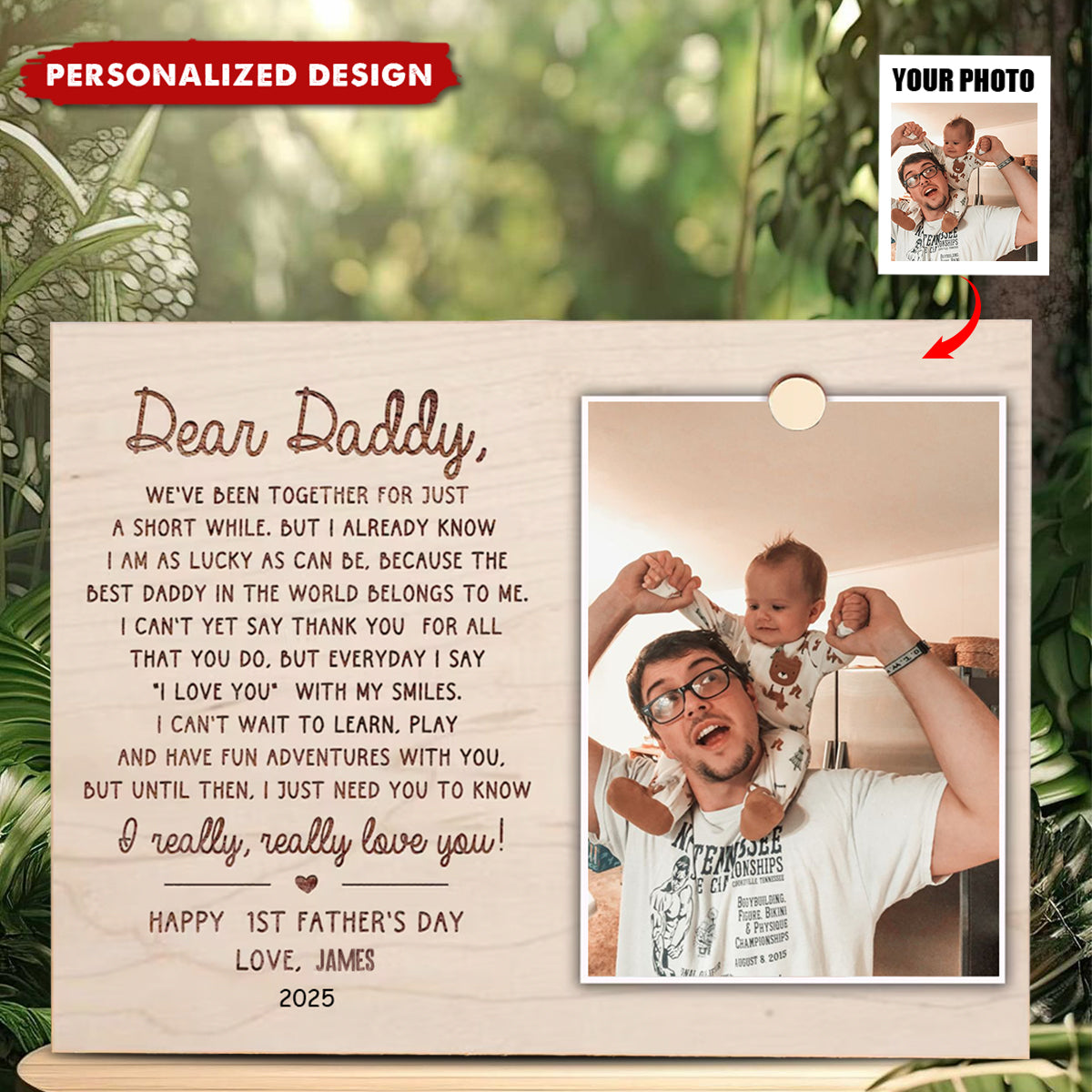 First Father's Day Gift - Personalized Wood Frame Plaque