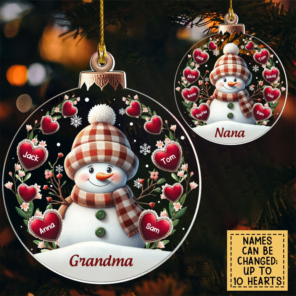 Christmas Happy Flowery Snowman Grandma Mom Sweet Heart Kids Personalized Ornament