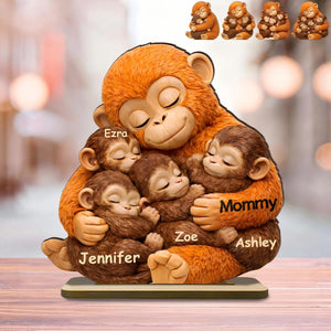 Mother Monkey & Children, Baby Punch Monkey-Personalized Wooden Plaque