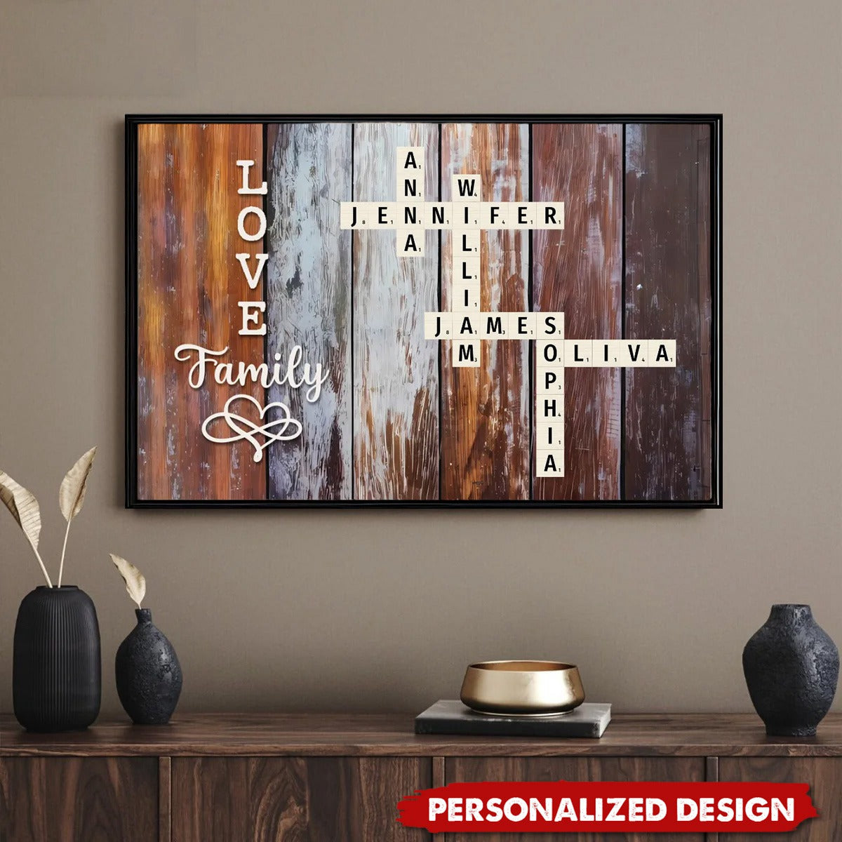 Custom Name Custom Family Name Wall Art Crossword, Personalized Word  Scrabble Style Print With Personalized Family Name Crossword