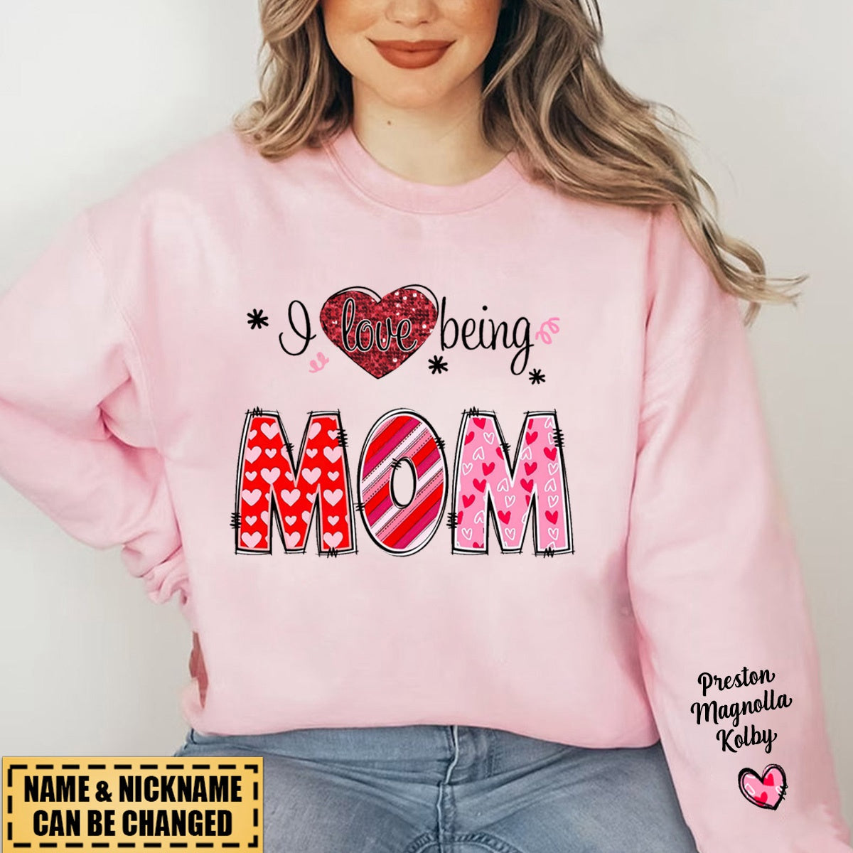 I Love Being Grandma Heart With Grandkids Personalized Sweatshirt