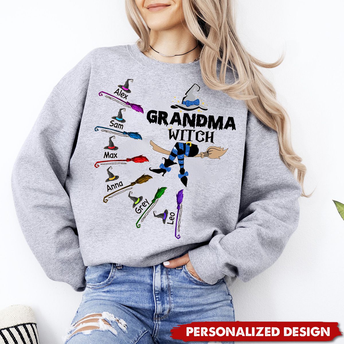 Personalized Halloween Grandma Witch With Kids Sweatshirt