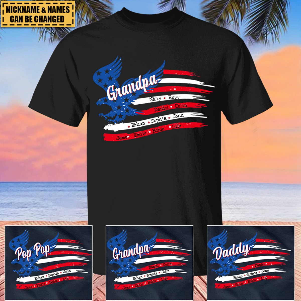 Personalized Papa with Grandkids Names T-Shirt