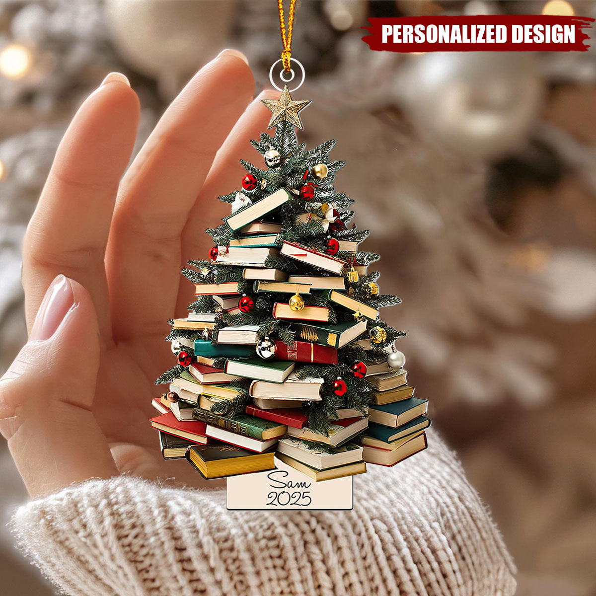 Personalized Book Lover Christmas Tree Ornament