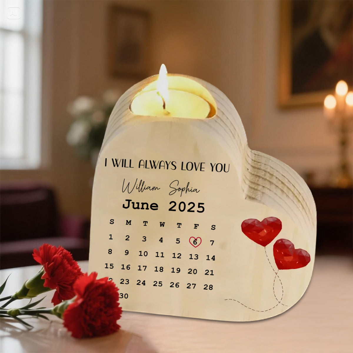 Custom 2 Names & Date & Text Wooden Candlesticks