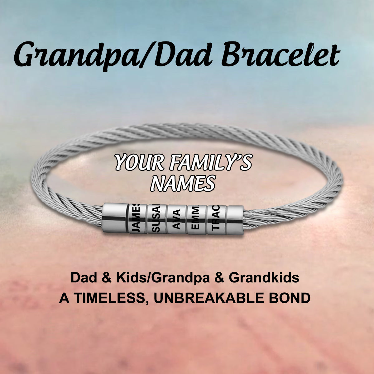 Personalized 1-6 Kids Names Family Bracelet - Gift For Dad/Grandpa