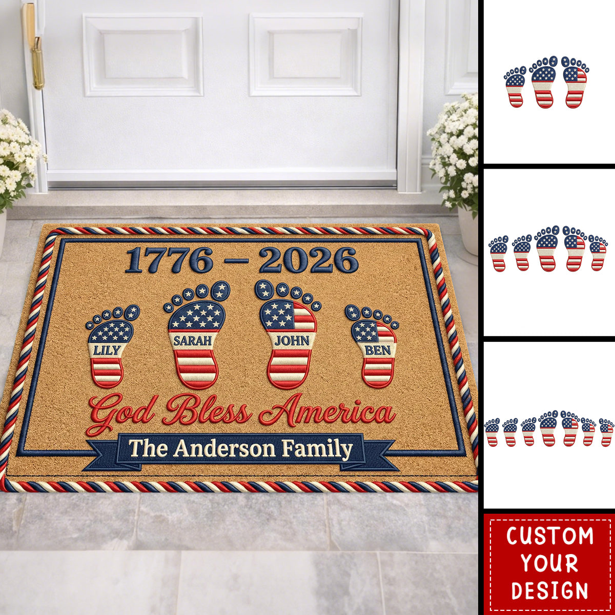 USA 250th Anniversary Foot Family Doormat - Personalized Gifts For Family