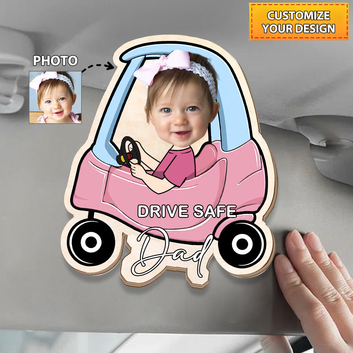 Father's Day Gift，Drive Safe- Personalized Photo Car Visor Clip