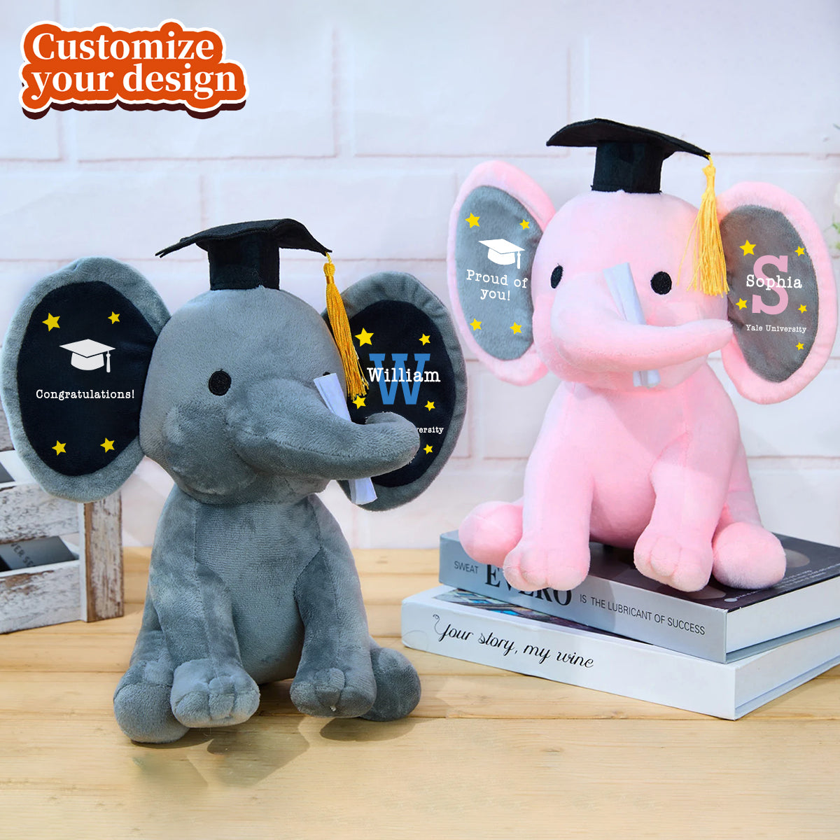 Personalized Elephant Plush Toy Graduation Gift