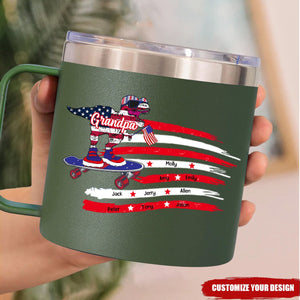 Dinosaur Grandpa Grandma Independence Day-Personalized 14oz Stainless Steel Tumbler