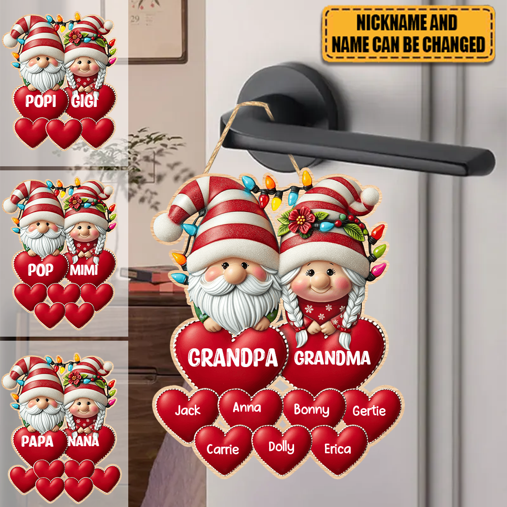 Grandma & Grandpa Mom & Dad With Heart Kids Personalized Shape Wooden Sign