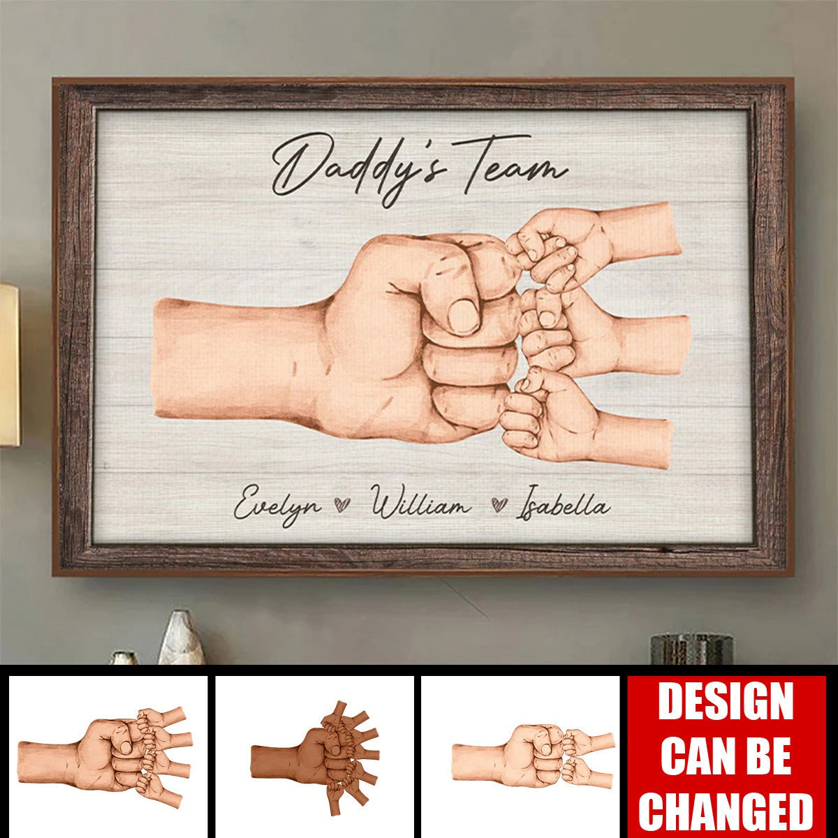 Daddy & Kids, Together We're A Team - Family Personalized Custom Canvas