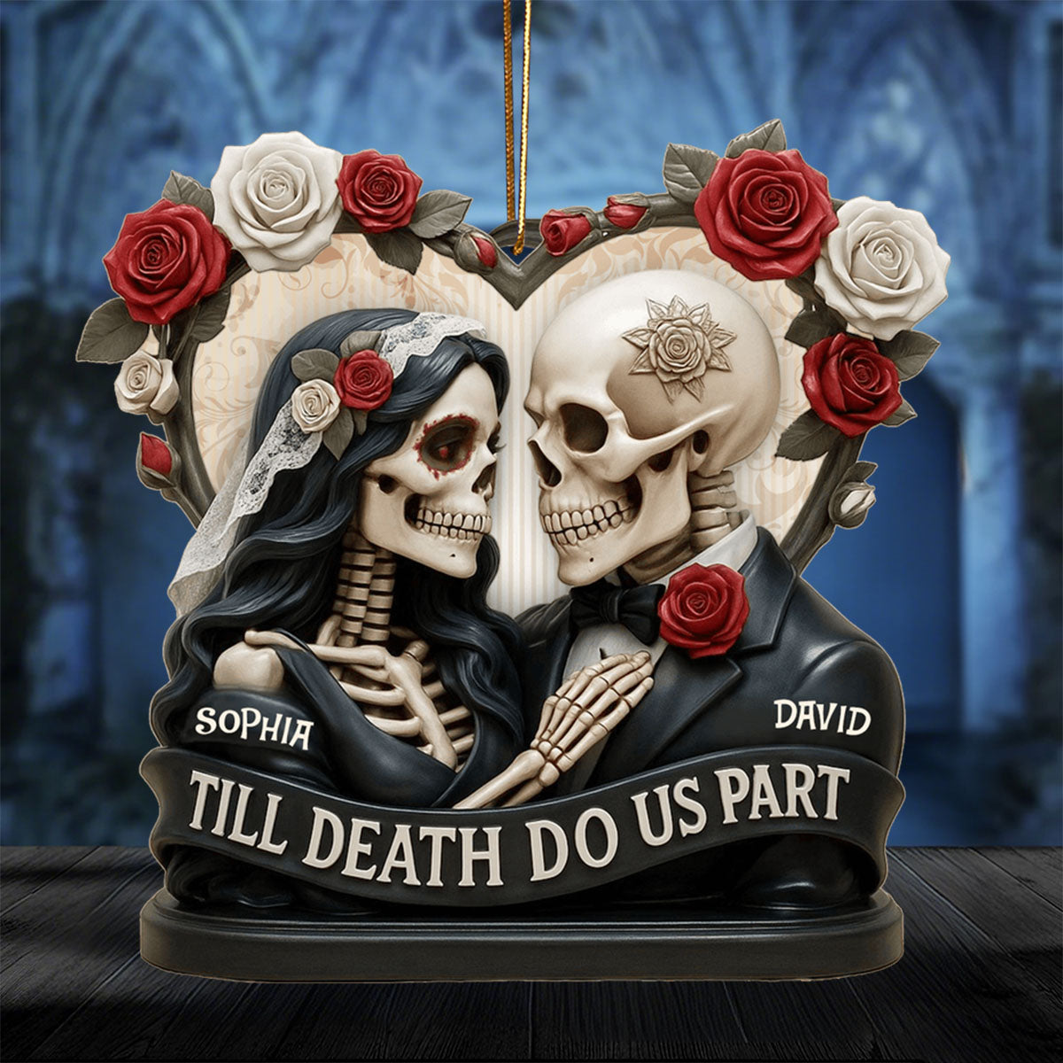 Till Death Do Us Part, Skeletons And Roses, Custom Couple Ornament