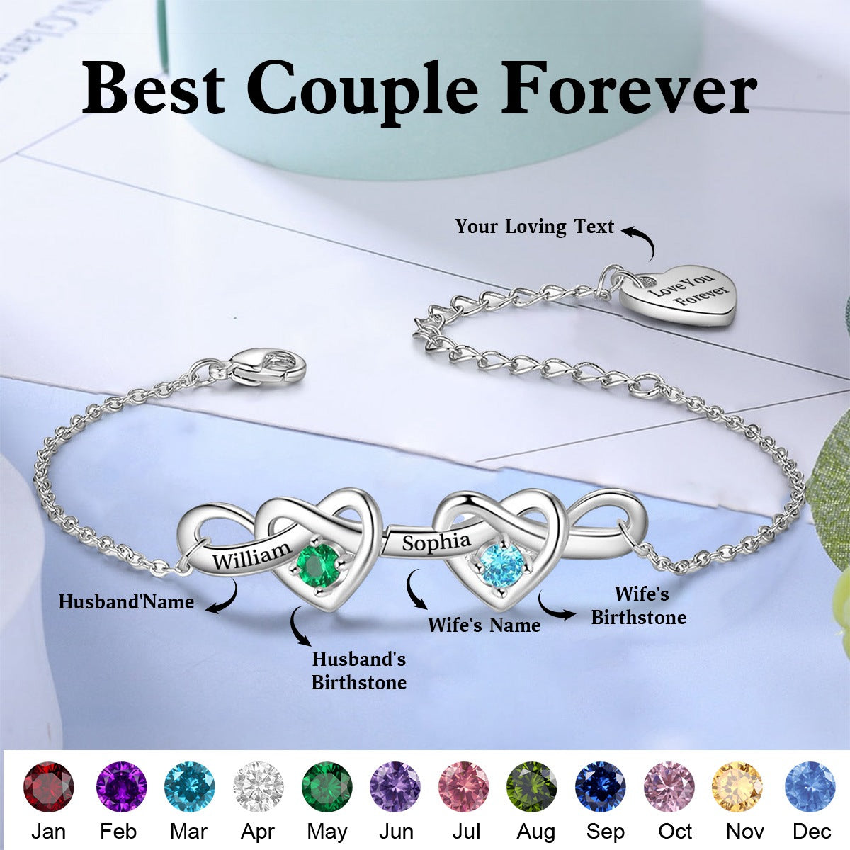 Personalized Stainless Steel Heart Bracelet Bangle - Engraved With 2 Names, Gold Tone, Friendship Jewelry Gift