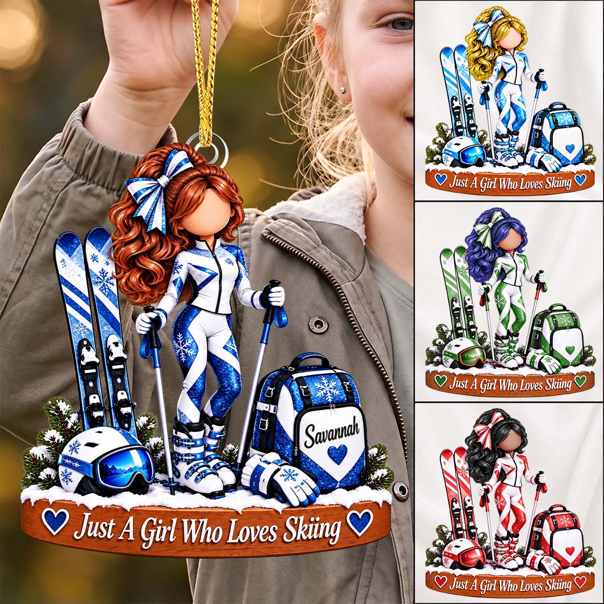 Personalized Ski Girl Ornament, Winter Sports Keepsake For Her