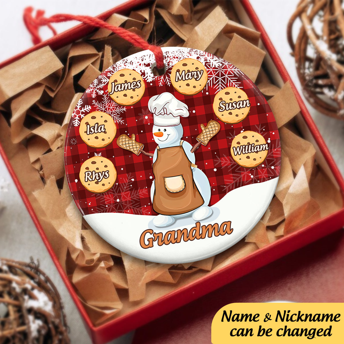 Petsonalized Christmas Grandma Mom Snowman Cookie Family Ornament