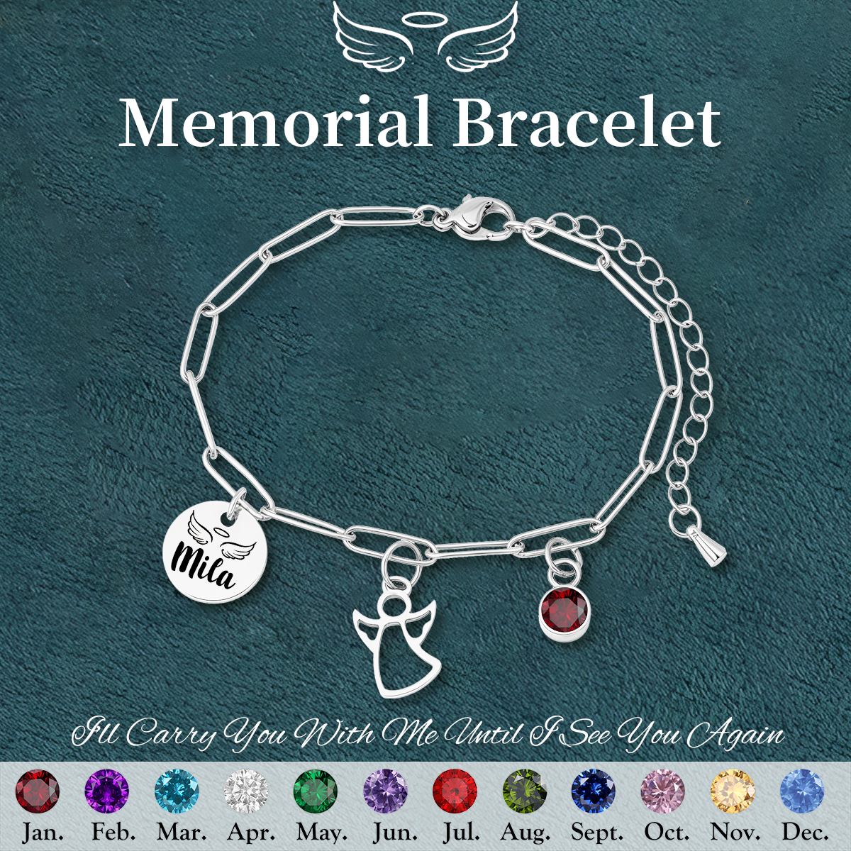 Custom Engraved Name Angel Bracelet, Memorial Gift
