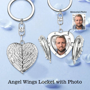 Personalized Heart-Shaped Wings Memory Keychain-Upload Photo
