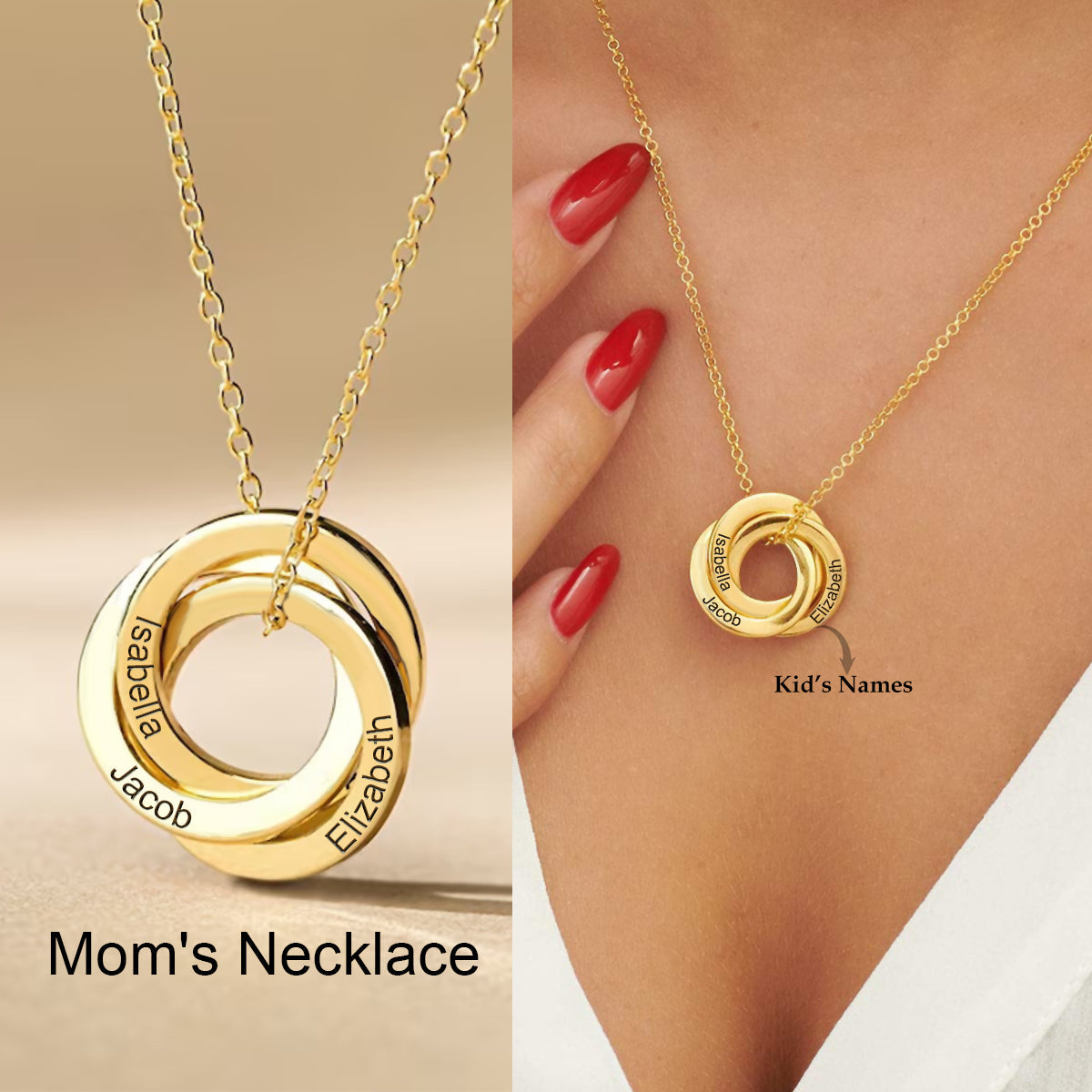 Personalized Name Engraving Round Necklace，Gift For Mother, Wife
