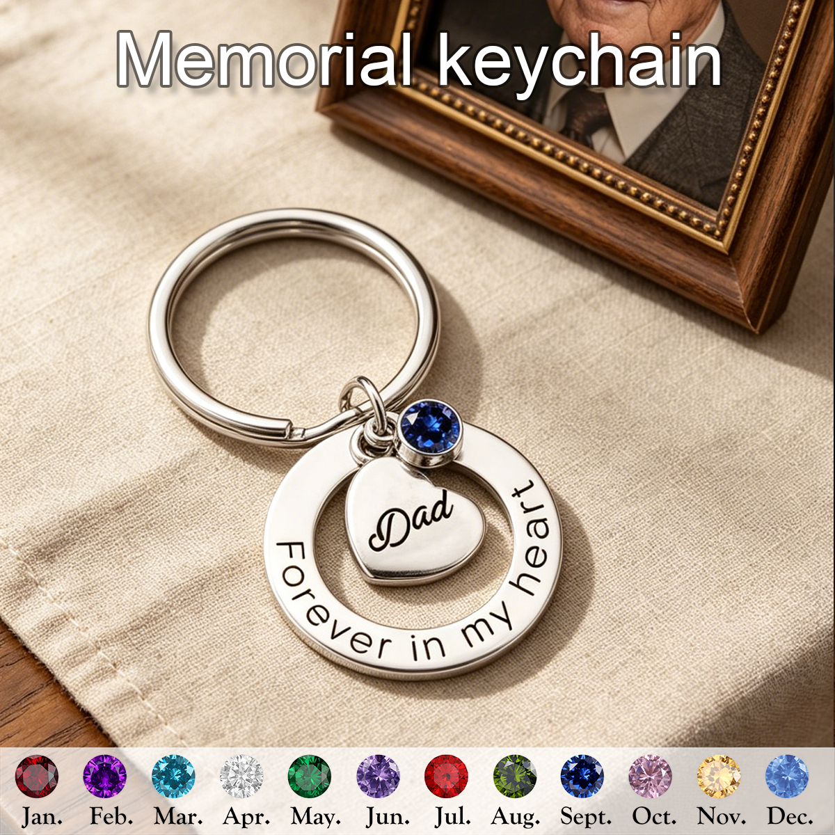 Forever In My Heart Personalized Memorial Keychain, Loss of Dad/Mom/Family