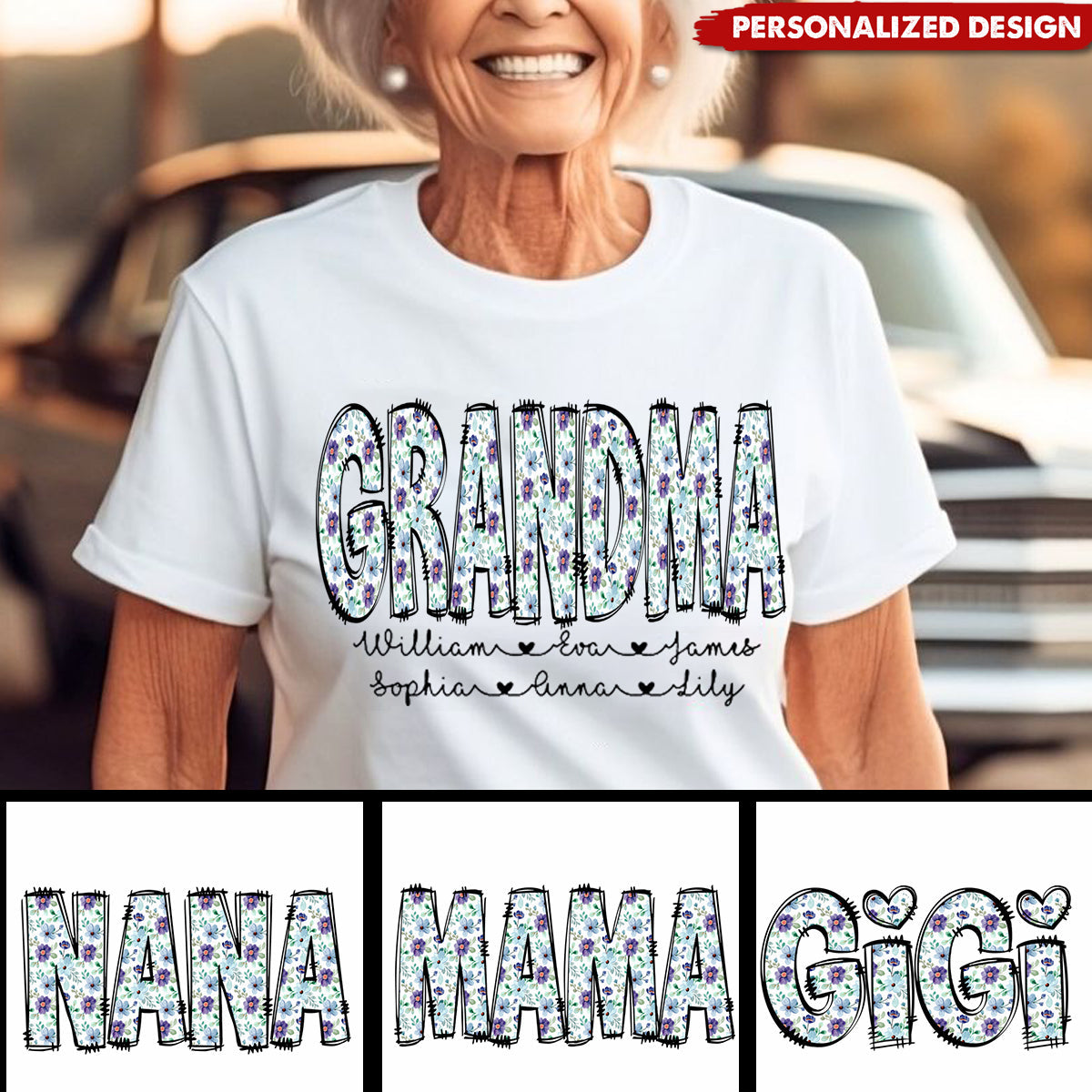Mimi Shirt with Grandkids' Names – Cute Floral Design for Grandma