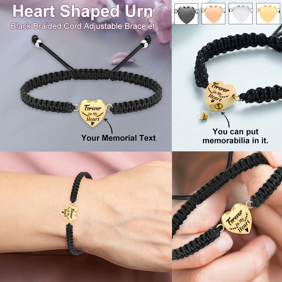 Personalized Memorial Heart Adjustable Bracelet