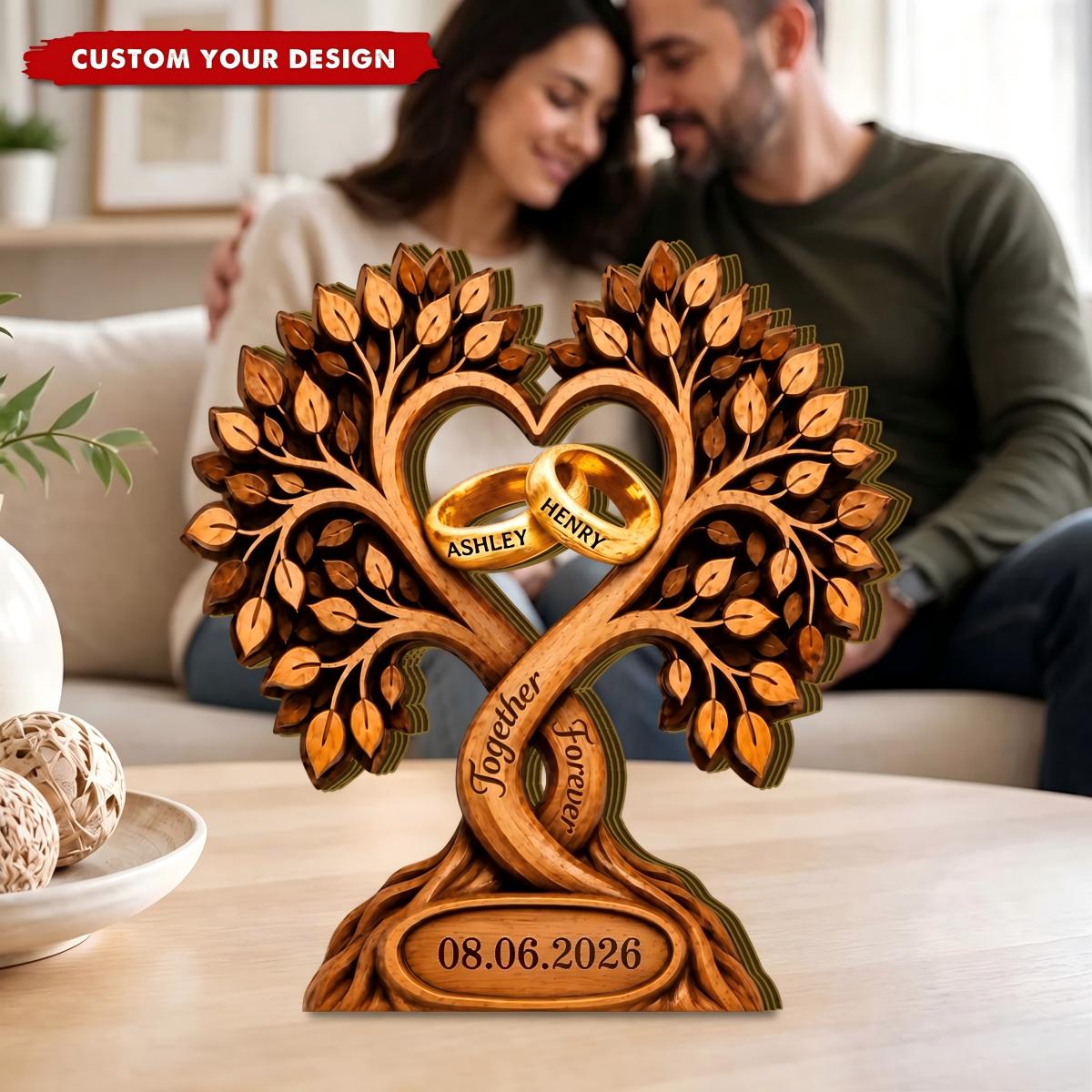 Heart Tree of Life Wedding Ring Personalized Wooden, Anniversary Gift
